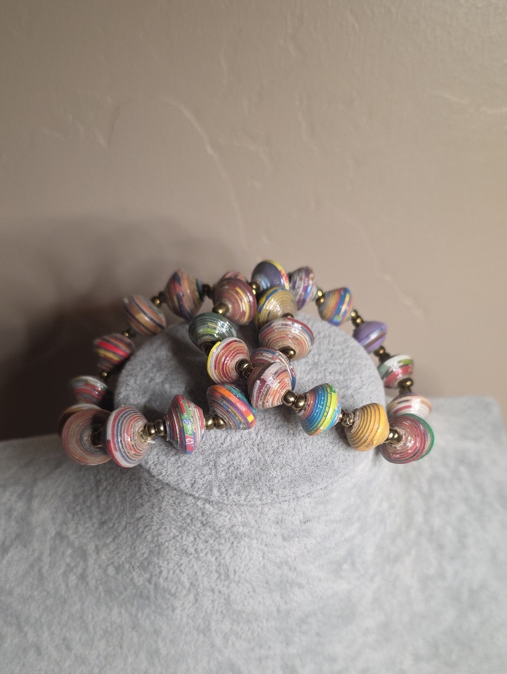 Set of 2 Handmade Paper Bead Stretch Bracelets Multicolor